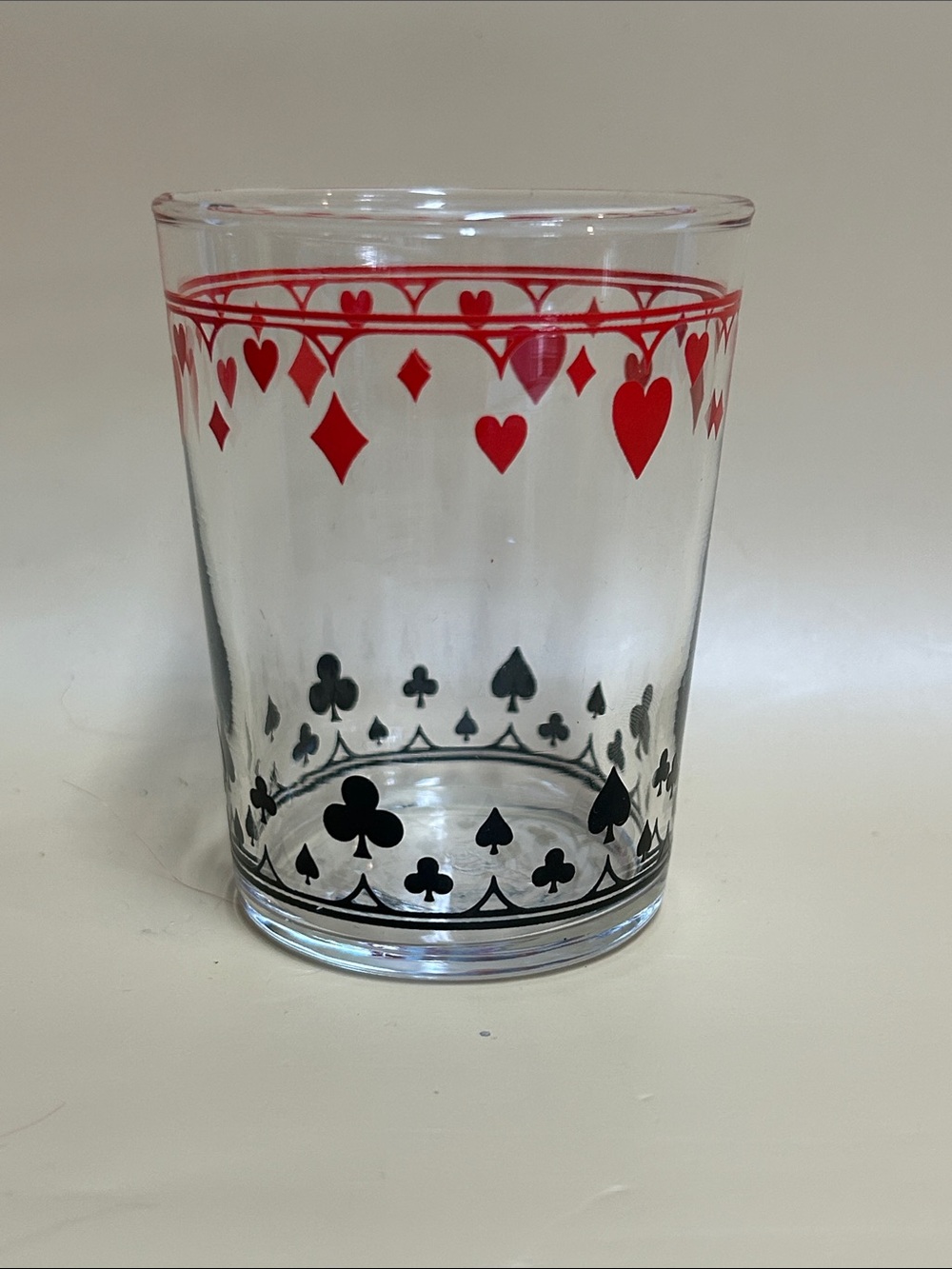 Vintage Schwarz Mustard Drinking Glass Poker Card Suits 3.5 inches